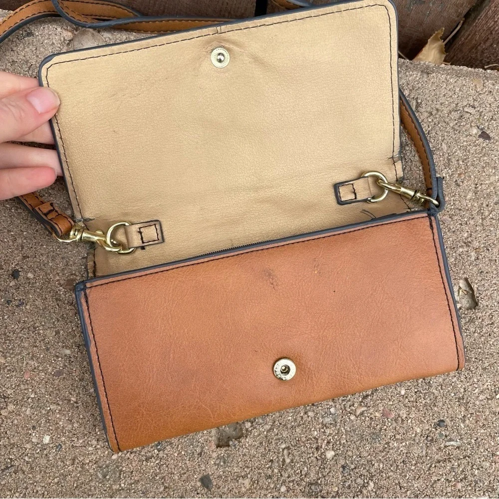 Women’s Brown Wallet Gold Logo and Shoulder Strap